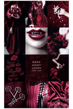 red and black collage with the words when night comes