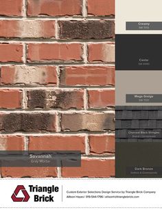 a brick wall is shown with different colors and finishes to match it's color scheme