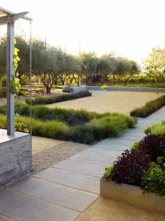 an outdoor patio with stone steps and plants