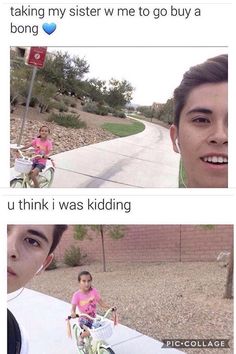 two kids riding bikes in front of a street sign and another kid on a bike