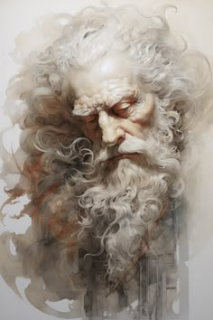 an artistic painting of a man with white hair and beard