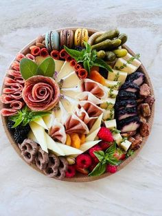 a platter filled with lots of different types of food