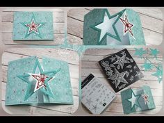 four pictures of folded cards with stars on them