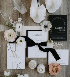 the wedding stationery was done in black, white and pink with an assortment of flowers