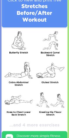 an exercise poster with instructions on how to do the back stretch and stretches before / after workout