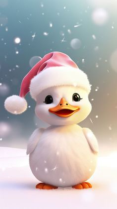 a little white duck wearing a santa hat