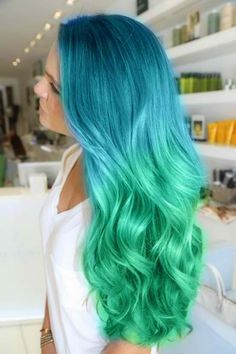 Colored Hair Ombré Tie and Dye Blue And Green Hair, Ombré Hair, Green Ombre, Vanessa Hudgens