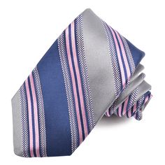 Grey, Navy, and Pink Checkerboard Frame Multi Satin Bar Stripe Woven Jacquard Silk Tie by Dion Neckwear Pink Checkerboard, Dog Socks, Navy Pink, Silk Ties, Multi Layering, Pure Silk, Color Combinations, Quality Fabric, Hand Crafted