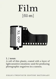 a film strip with the words film film on it and an image of a roll of film