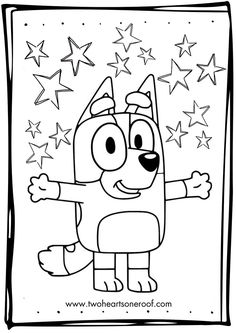 a cartoon dog with stars in the background, coloring pages for children to color and print