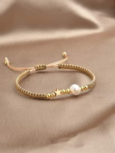 1pc Fashionable Cultured Pearl & Star Decor Bracelet For Women For Daily Decoration | SHEIN USA Braided Bracelet Diy, Inexpensive Jewelry, Casual Bracelets, Bracelets Handmade Diy, String Bracelets, Diy Bracelets Patterns, Beads Bracelet Design, Classy Jewelry, Bracelets Handmade Beaded