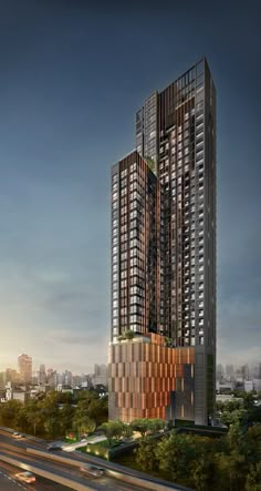 an artist's rendering of a high rise building in the middle of a city