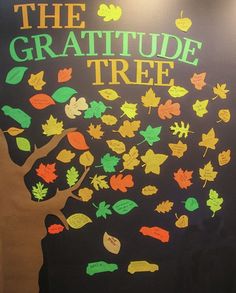 a poster with the words, the gratefule tree written in green and yellow leaves