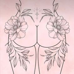 a drawing of a breast with flowers on it