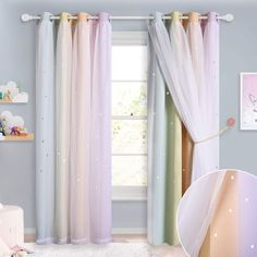 Blackout Rainbow And Star Cut Out Curtains With Sheer Curtain Overlay 1 Panel KGORGE Store Rainbow Curtains, Kids Blackout Curtains, Girls Bedroom Curtains, Sliding Door Curtains, Rainbow Bedroom, Star Cut Out, Rainbow Room, Kids Curtains, Blackout Drapes