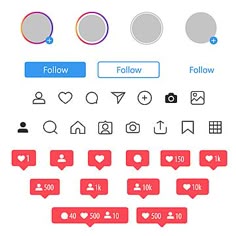 the icons for social media are shown in different colors and sizes, including red, blue,