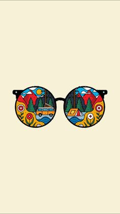 a pair of glasses with colorful images on them