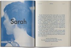 an open book with the words sarah written in blue and white on it's cover