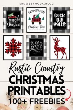 the rustic country christmas printables are on display