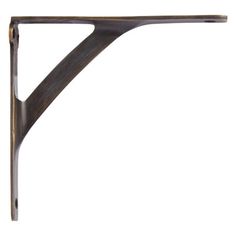 a metal shelf with a wooden handle on the bottom and one end that is bent down