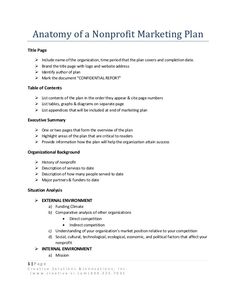 the anatomy of a non - profits marketing plan is shown in this document, which includes examples