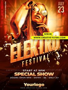 a flyer for an electric festival with a woman in the background and text that reads elekro festival