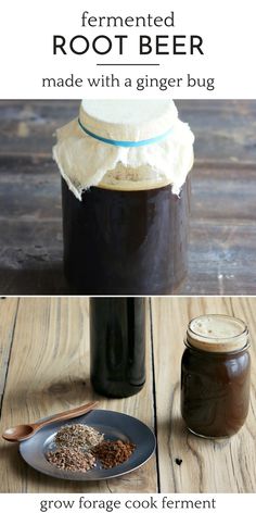 homemade fermented root beer made with a ginger bug and brown sugar in a mason jar