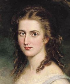 a painting of a woman with braids in her hair, wearing a white dress