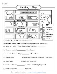 worksheet for reading the map with pictures and words to help students understand what they are