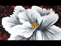 a white flower with yellow stamens is shown in this artistic painting by an artist