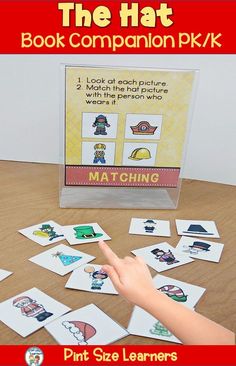 the hat book companion pk is shown with matching pictures and hand pointing at it