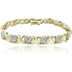 This attractive bracelet showcases X and heart designs. The hearts are studded with a half carat of diamonds. The bracelet is secured by box with tongue and safety latch. Size: One Size.  Color: Gold.  Gender: female.  Age Group: adult. Heart Bracelets, Fake Diamond, Diamond Tennis Bracelet, Heart Shaped Diamond, Fine Jewelry Bracelets, Princess Cut Diamonds, Diamond Bracelets, Trendy Jewelry, 2 Carat