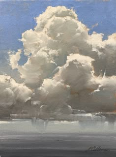 an oil painting of clouds over the ocean