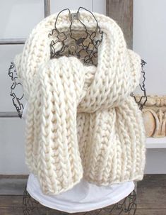 Extra Large Chunky Knit Scarf - Highland Wool Knit Scarf - Hand Knit Ivory Wool Scarf - Large Chunky Wool Knit Scarf - Unisex Winter Scarf I am obsessed with this scarf-large, springy, and cushy. Sophisticated, classically stylish, and ultimately beautiful. Equally at home in the country or the city. Wrap yourself up, you'll not be cold again. Wide enough to cover head and wrap and tuck ends around neck. Made of  100% Highland Peruvian Wool. Hand wash, flat to dry. Measures approximately 12 inch White Knit Pattern For Winter, Cozy Cream Knitted Pattern, White Knit Winter Knitting Pattern, Cozy White Knit Knitting Pattern, Winter White Knitting Pattern, Cozy White Knit Pattern, White Crochet Knitting Pattern For Fall, Cozy White Soft Knit Pattern, Winter White Acrylic Knitting Pattern