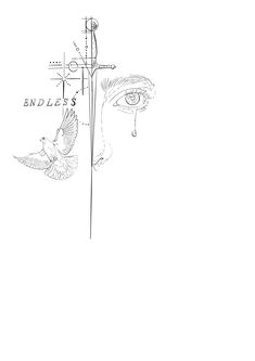 a drawing of two birds flying over a person's face with the word endless written on it