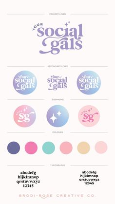 the social logo is shown with different colors and font options for each type of item