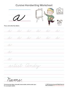 cursive handwriting worksheet with an image of a boy playing the guitar