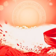 the sun shines brightly in front of an abstract background with red and white flowers