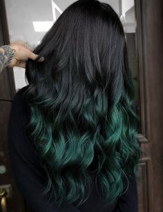 Emerald Green Ombre Hair, Goth Green Hair, Ward Aesthetic, Goth Mermaid, Vi Keeland, Color Block Hair