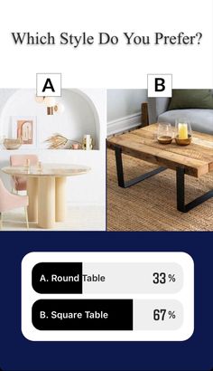 the table is made out of wood and has two different tables on it, which style do you prefer?