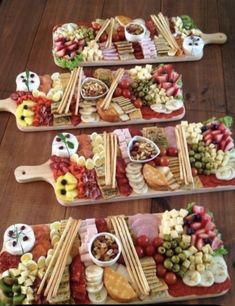 two pictures showing different types of food on trays