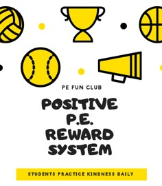 a poster for the pe fun club with different sports related items and words on it