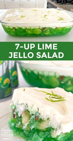 7-UP Jello Salad Recipe - Granny's in the Kitchen Lime Jello Recipes, Lime Jello Salad, Green Jello Salad, Jello Fruit Salads, Lime Jello Salads, Jello Mold Recipes, Gelatin Salad