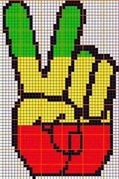 an image of a cross stitch pattern that looks like a hand with two green leaves on it