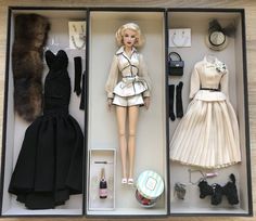 a barbie doll in a box with clothes and accessories