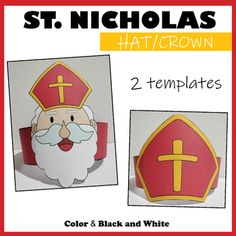 st nicholas hat / crown with 2 templates for color and black and white paper