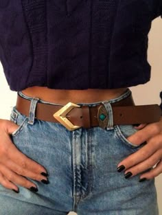 The ''Bohemian Arrow'' is my new Leather Belt that is made to be different from all the other. It is made from real genuine leather in brown color and I decorate it with a bronze arrow at the center and a used as a loop a bronze metal part with a stone in light green color. The result is a special color combination that creates a bohemian belt that fits with all outfits. You have the ability to choose between eight different dimensions. Find it only at Christina Christi Store. (THE DIMENSIONS YO Jean With Belt Outfit, Belts For Women Jeans, Cool Belt Outfit, Brown Belt Outfit Women, Brown Belt Outfit, Denim On Denim, Jacket Outfit, Handmade Belts, Brown Leather Belt