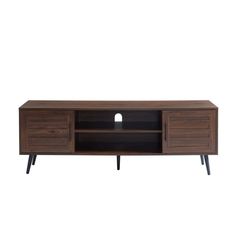 the sideboard is made from wood and has two drawers, one with an open door