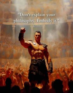 a man standing in front of a crowd with his arms up and the words, don't explain your philospity, embody it