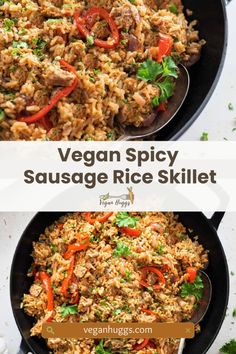 vegan spicy sausage rice skillet is an easy and delicious side dish that's ready in under 30 minutes